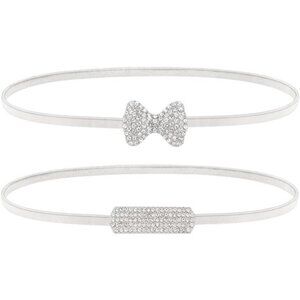 2pc Women's Metal Rhinestone Thin Stretch Skinny Belt Waistbands